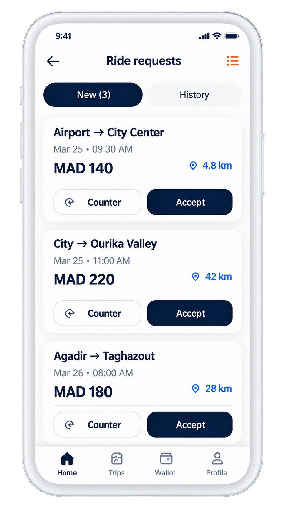 Driver ride requests app preview